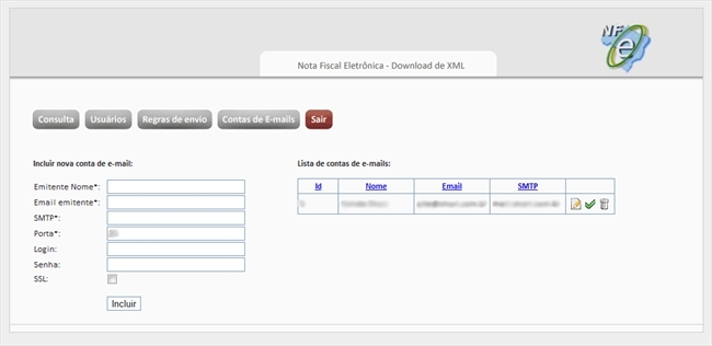 Criação de contas para o envio de e-mail