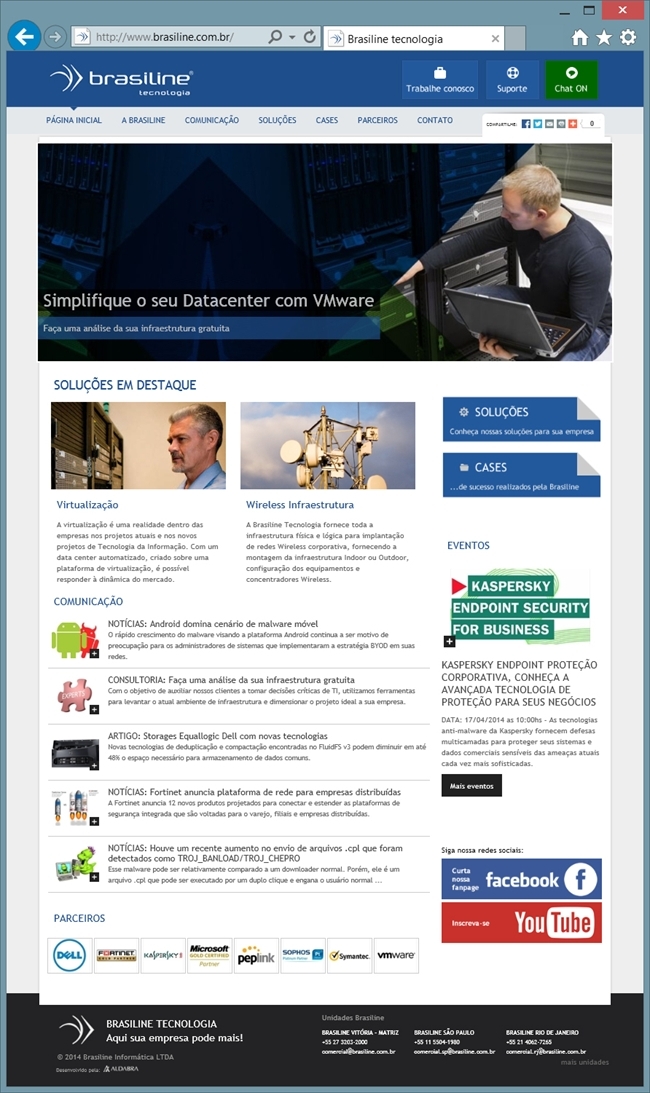 Projetos de Criação de sites: Layout da página inicial do site da Brasiline Tecnologia