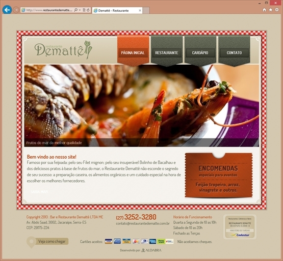 Projetos de Criação de sites: Página inicial do site do Restaurante Demattê