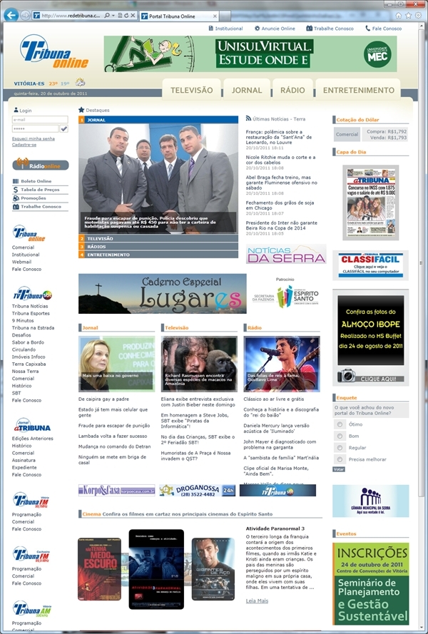 Projetos de Criação de sites: Página inicial do portal