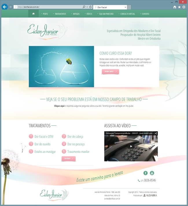 Projetos de Criação de sites: Página inicial do site Dor Facial
