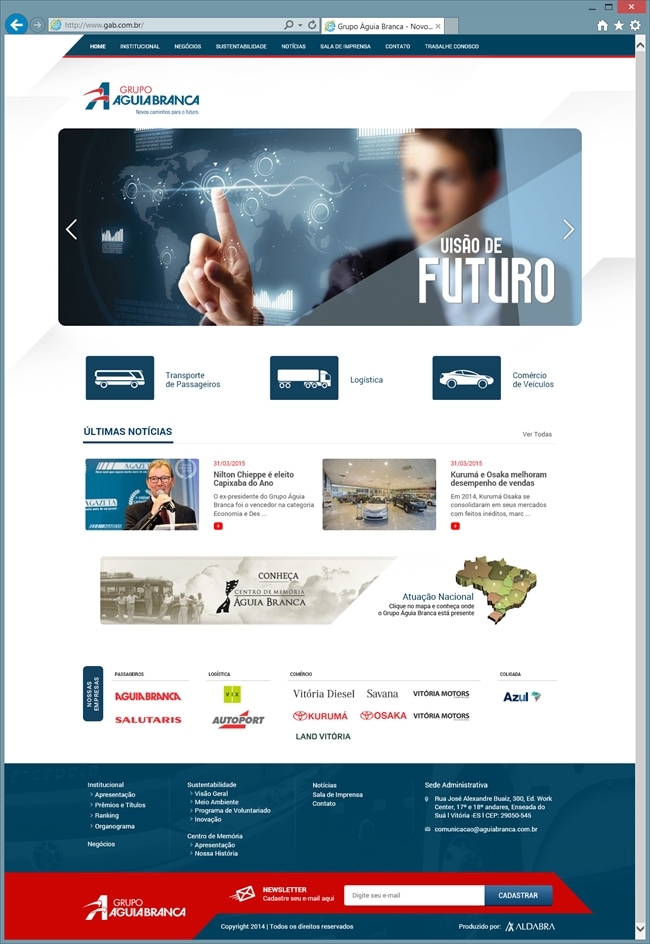 Projetos de Criação de sites: Layout da página inicial do site do Grupo Águia Branca