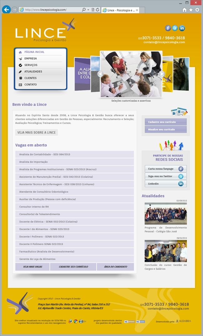 Projetos de Criar site: Layout da página incial do site da Lince Psicologia & Gestão