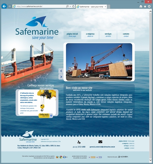 Projetos de Criação de sites: Página inicial do site Safemarine