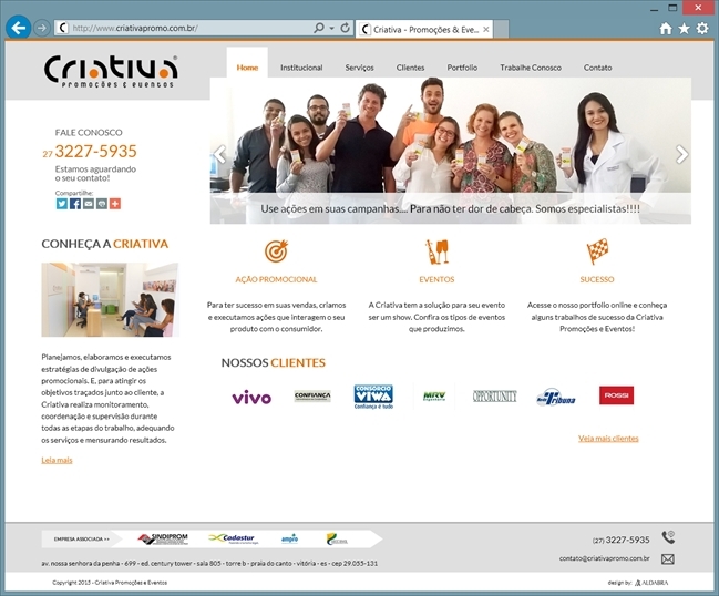 Projetos de Criação de sites: Página inicial do site da Criativa Promoções e Eventos