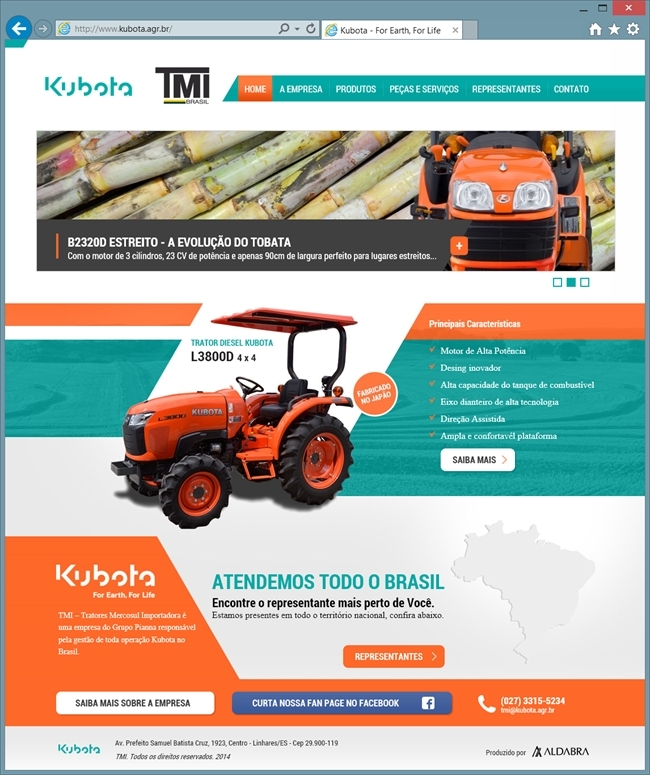 Projetos de Criação de sites: Página inicial do site Kubota Tratores