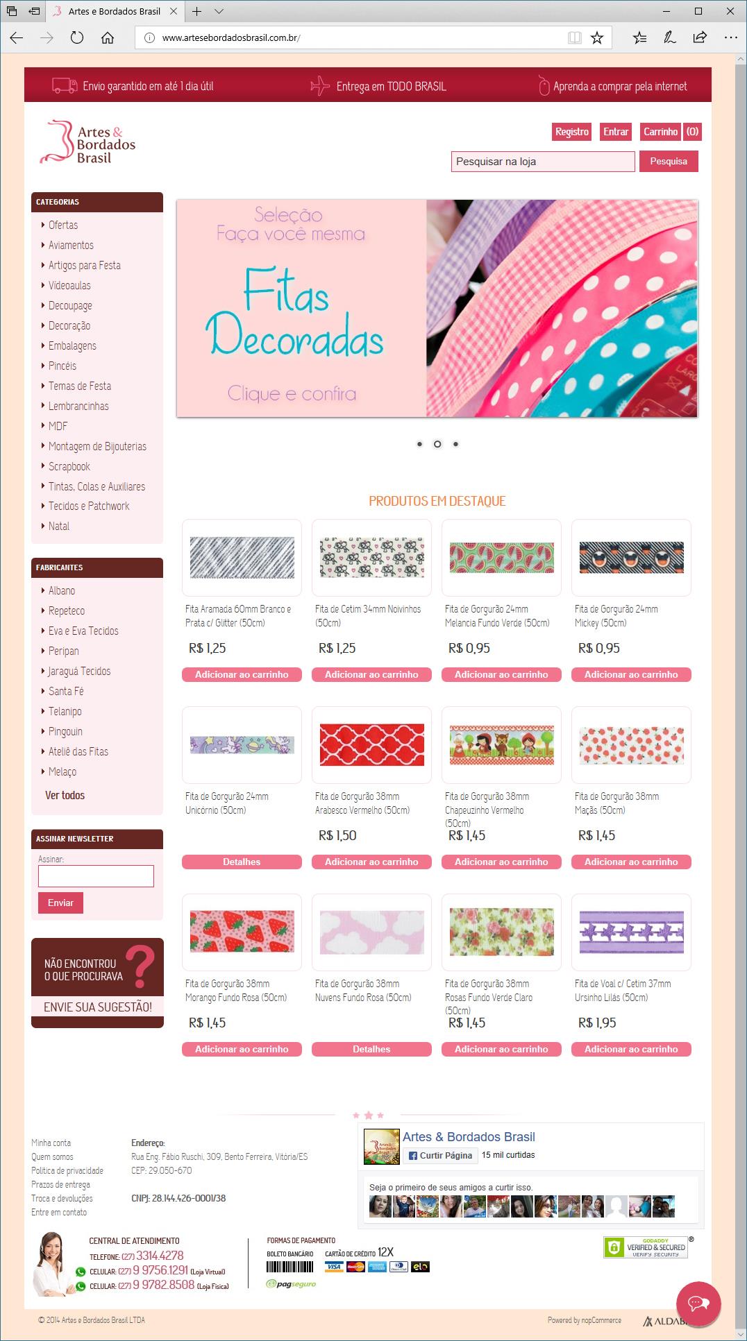 Projetos de e-commerce: Página inicial do e-commerce Artes e Bordados Brasil