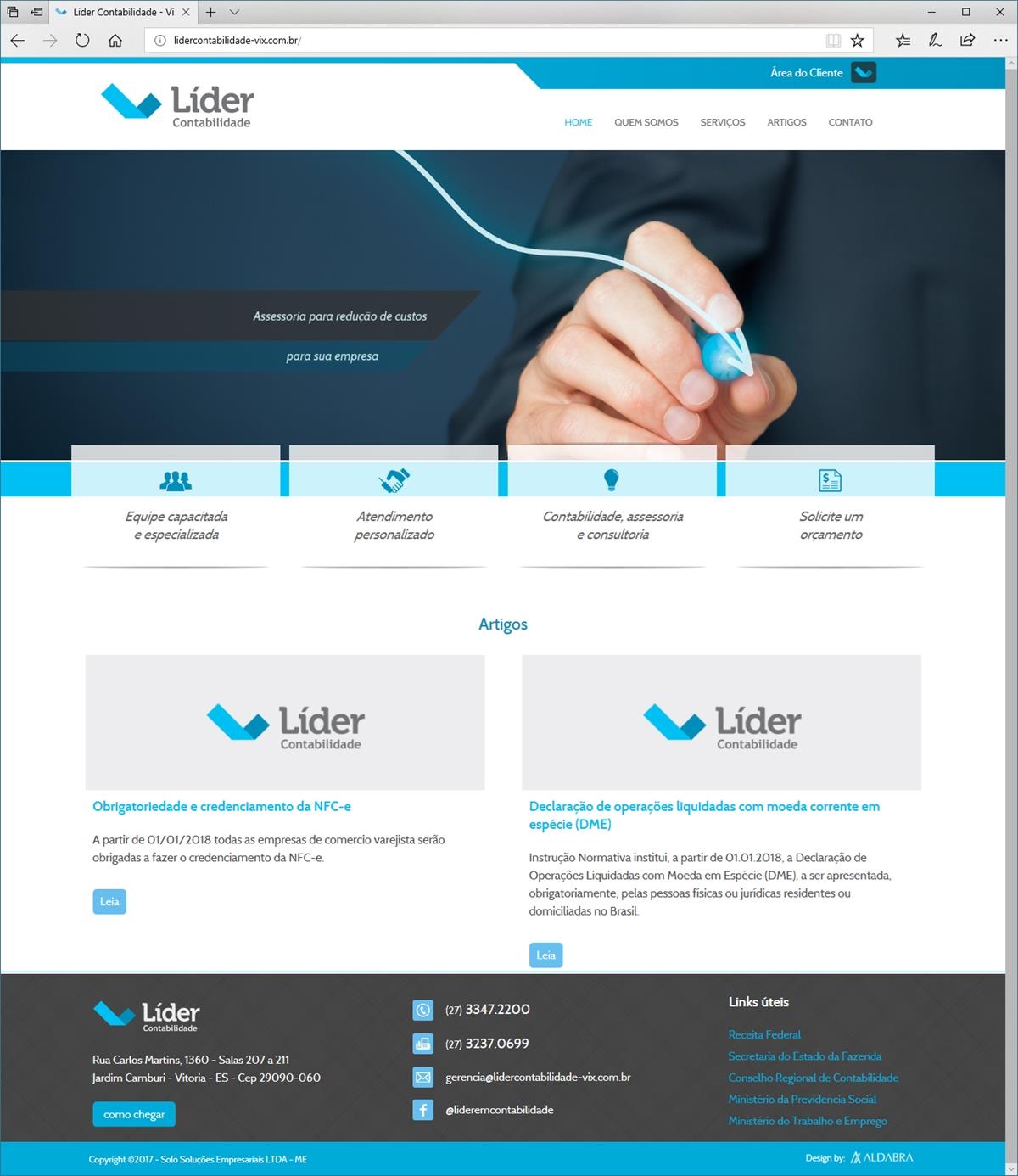 Projetos de Criação de sites: Página inicial do site da Líder Contabilidade