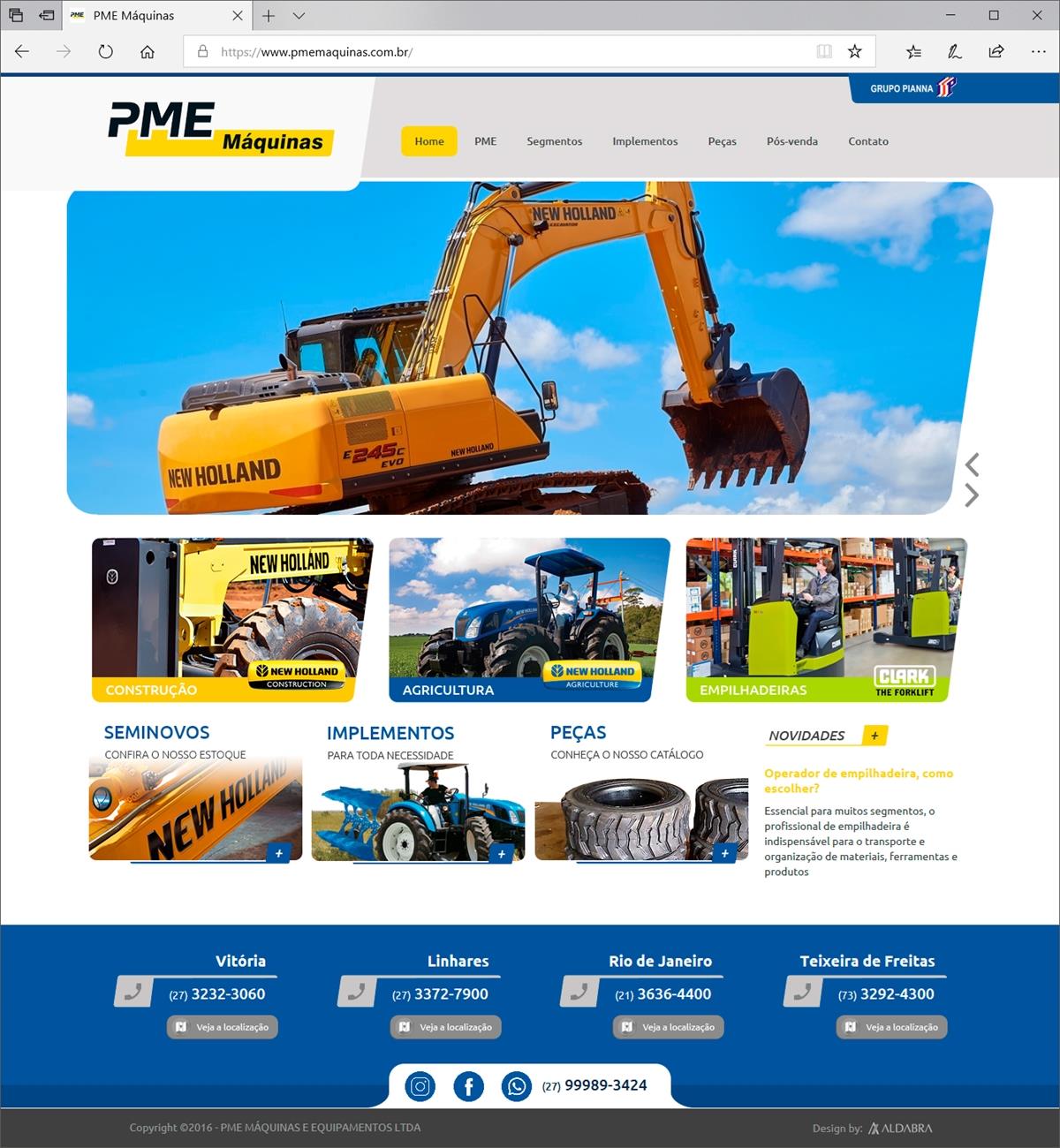 Projetos de Criação de sites: Página inicial com destaque para as marcas comercializadas